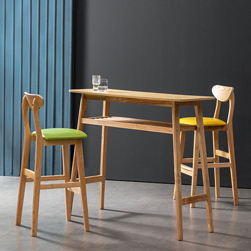 Modern Rubberwood Indoor Bar Stools Natural Finish with Backrest