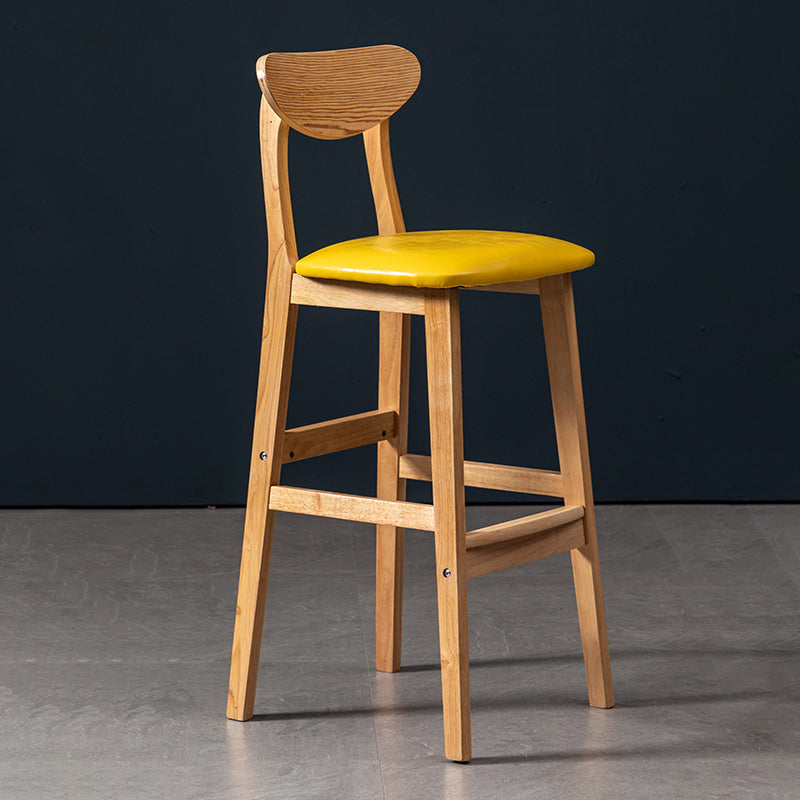 Modern Rubberwood Indoor Bar Stools Natural Finish with Backrest