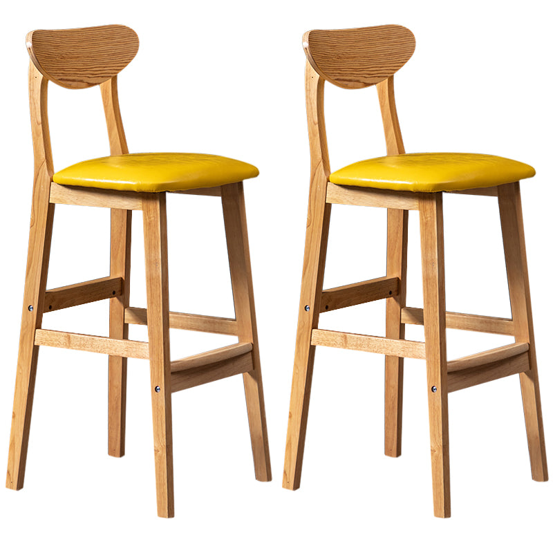 Modern Rubberwood Indoor Bar Stools Natural Finish with Backrest
