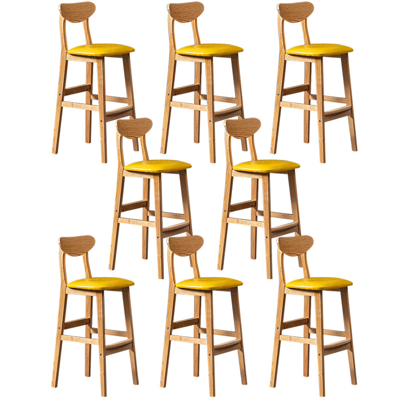 Modern Rubberwood Indoor Bar Stools Natural Finish with Backrest