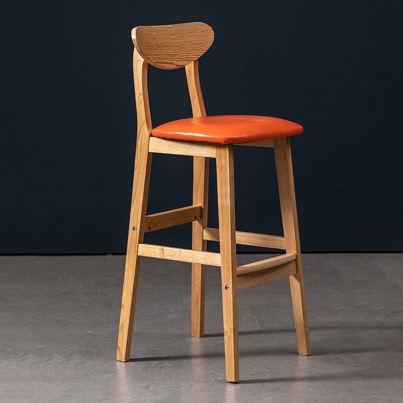 Modern Rubberwood Indoor Bar Stools Natural Finish with Backrest