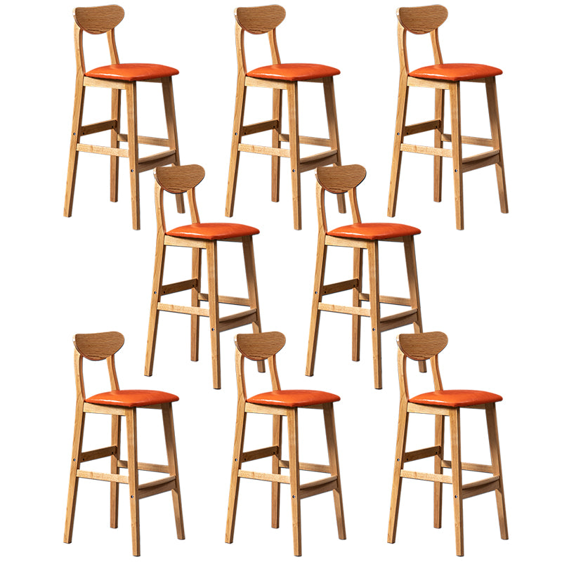 Modern Rubberwood Indoor Bar Stools Natural Finish with Backrest