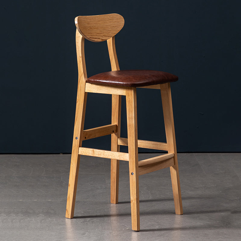 Modern Rubberwood Indoor Bar Stools Natural Finish with Backrest