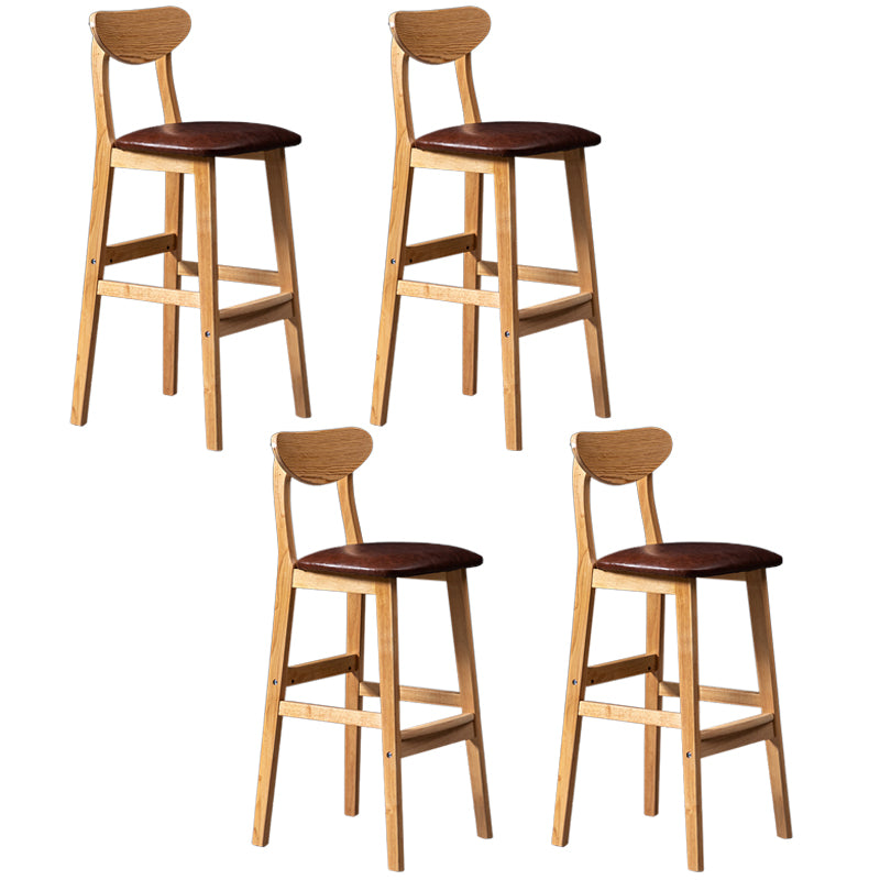 Modern Rubberwood Indoor Bar Stools Natural Finish with Backrest