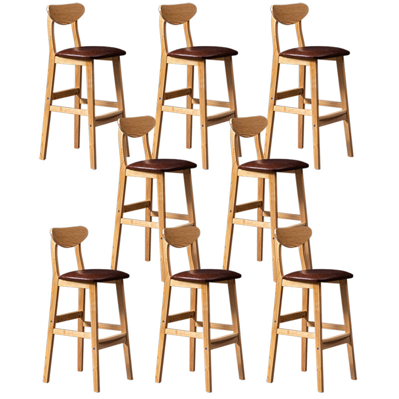 Modern Rubberwood Indoor Bar Stools Natural Finish with Backrest