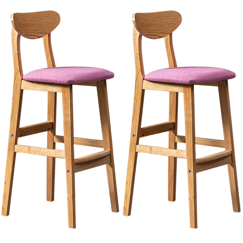 Modern Rubberwood Indoor Bar Stools Natural Finish with Backrest