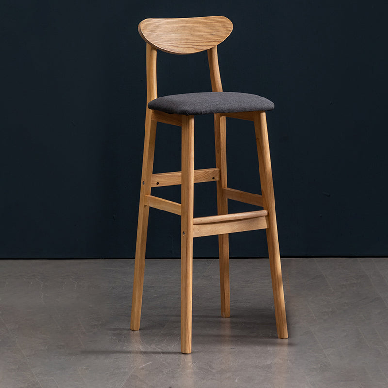 Modern Rubberwood Indoor Bar Stools Natural Finish with Backrest