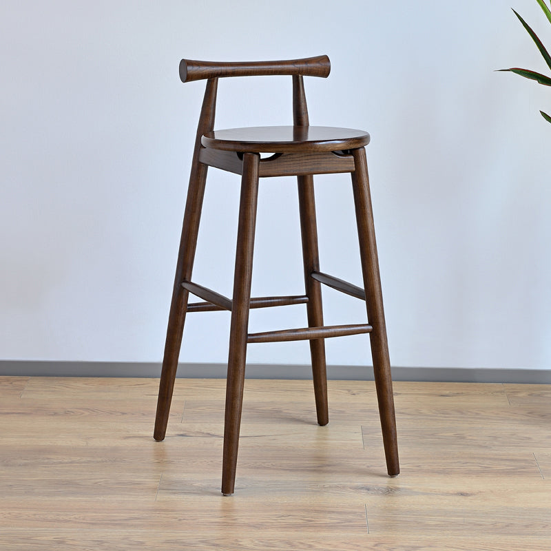 Contemporary Ash Wood Backrest Counter High Stool with 4 Legs