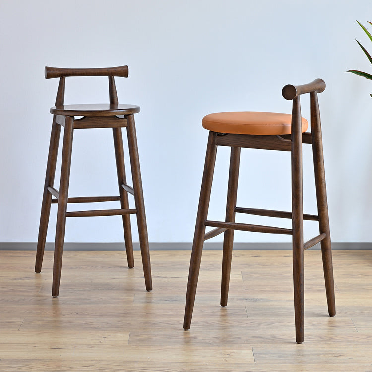 Contemporary Ash Wood Backrest Counter High Stool with 4 Legs