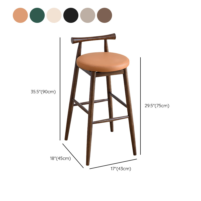 Contemporary Ash Wood Backrest Counter High Stool with 4 Legs