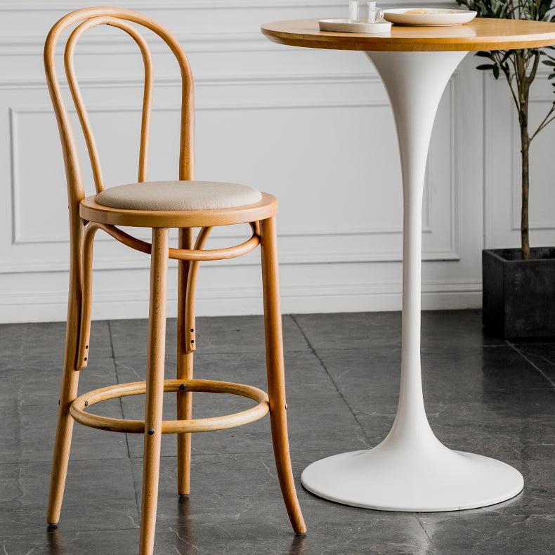 Modern Style Solid Wood Backrest Counter High Stool with 4 Legs