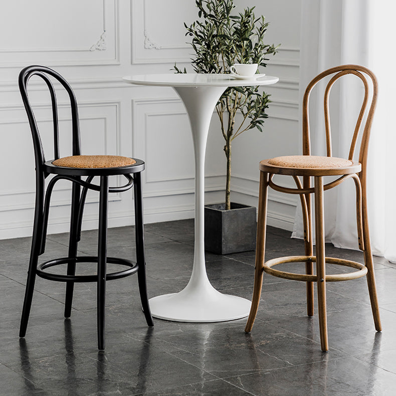 Modern Style Solid Wood Backrest Counter High Stool with 4 Legs