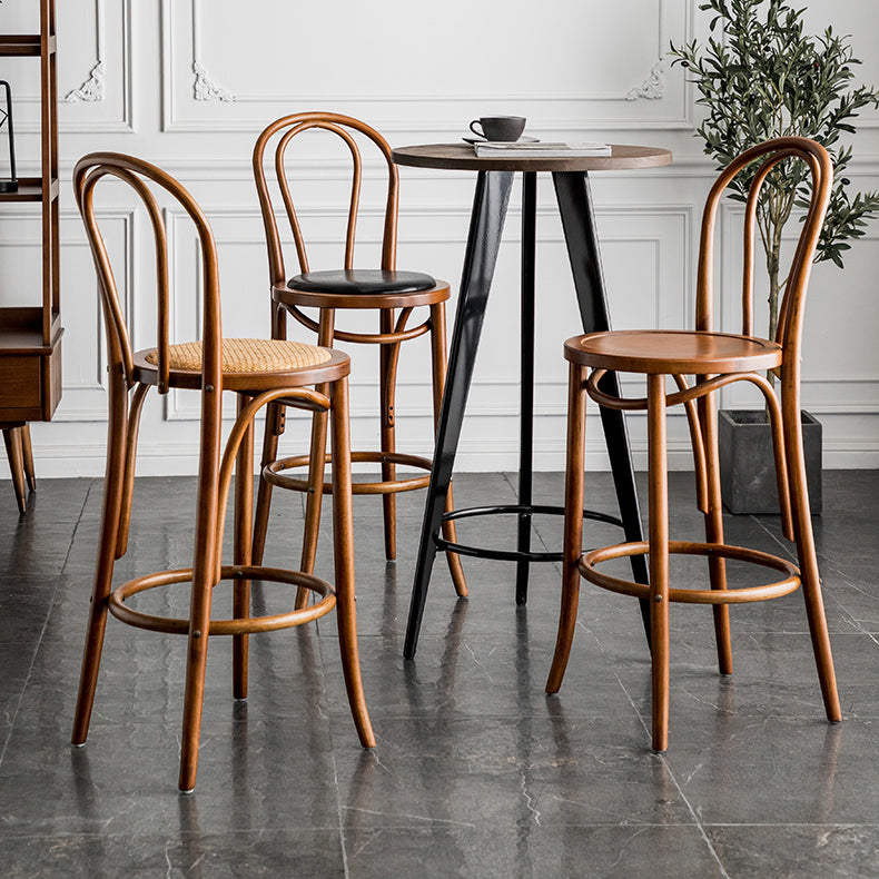 Modern Style Solid Wood Backrest Counter High Stool with 4 Legs