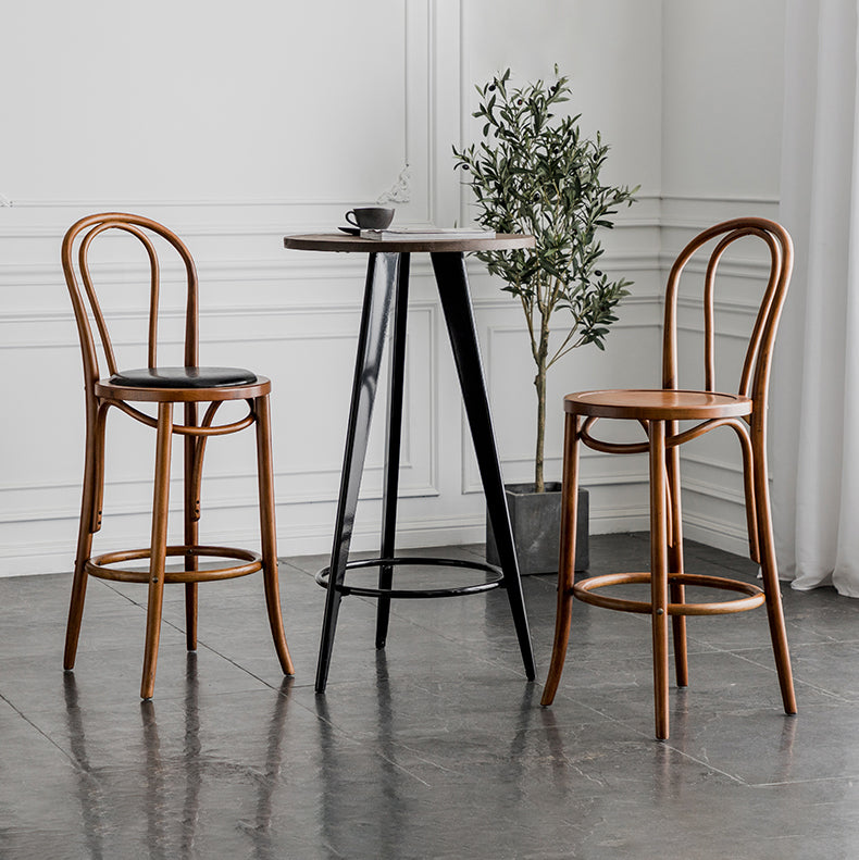 Modern Style Solid Wood Backrest Counter High Stool with 4 Legs