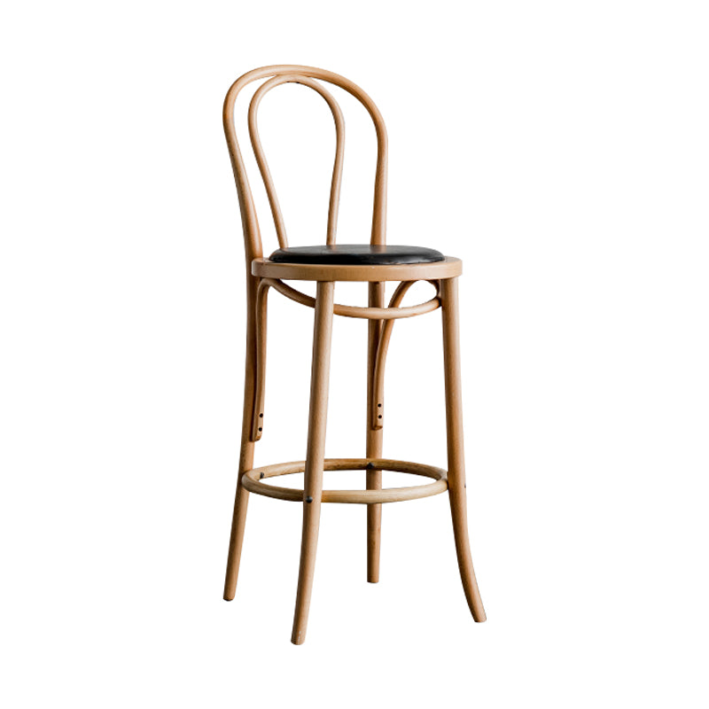Modern Style Solid Wood Backrest Counter High Stool with 4 Legs