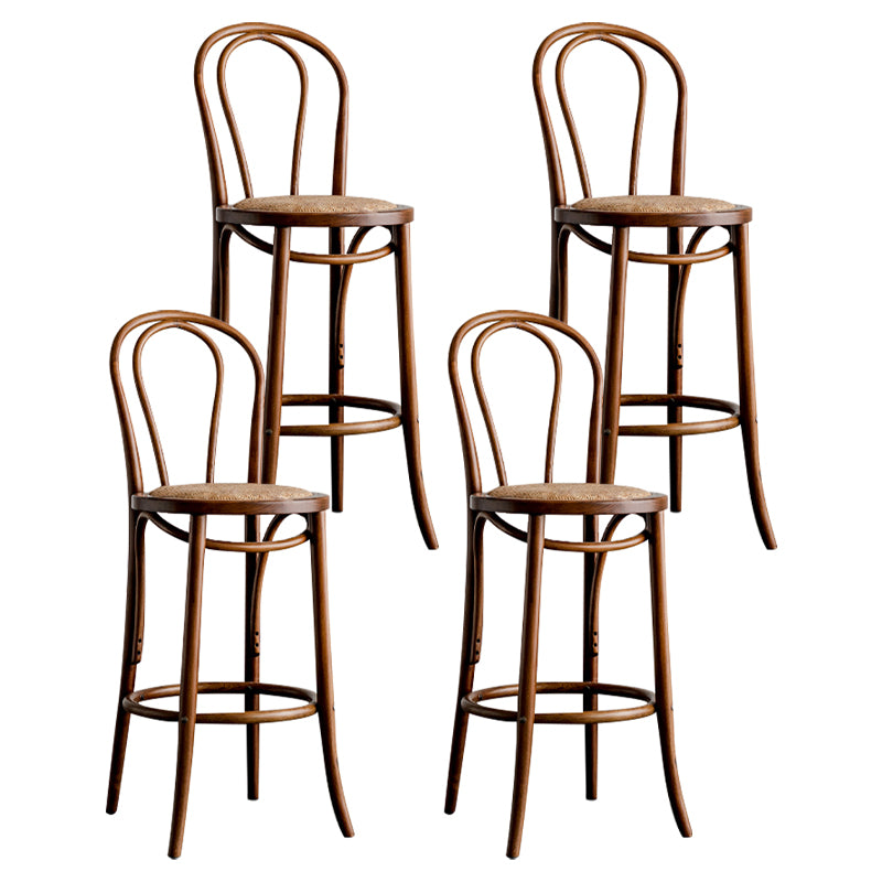 Modern Style Solid Wood Backrest Counter High Stool with 4 Legs