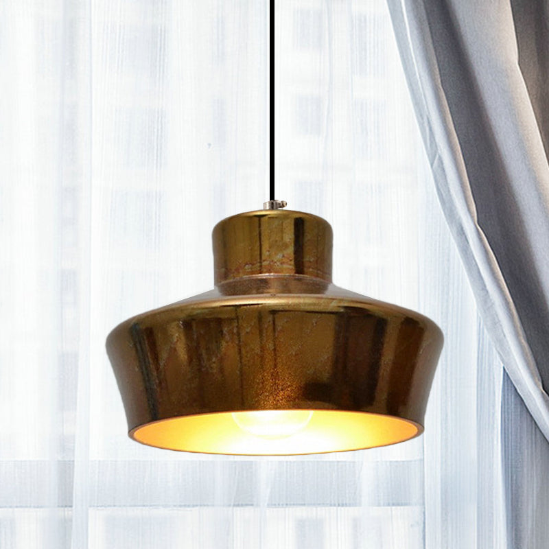 Brass Finish 1 Light Hanging Light with Shade Vintage Style Metallic Pendant Lighting for Restaurant