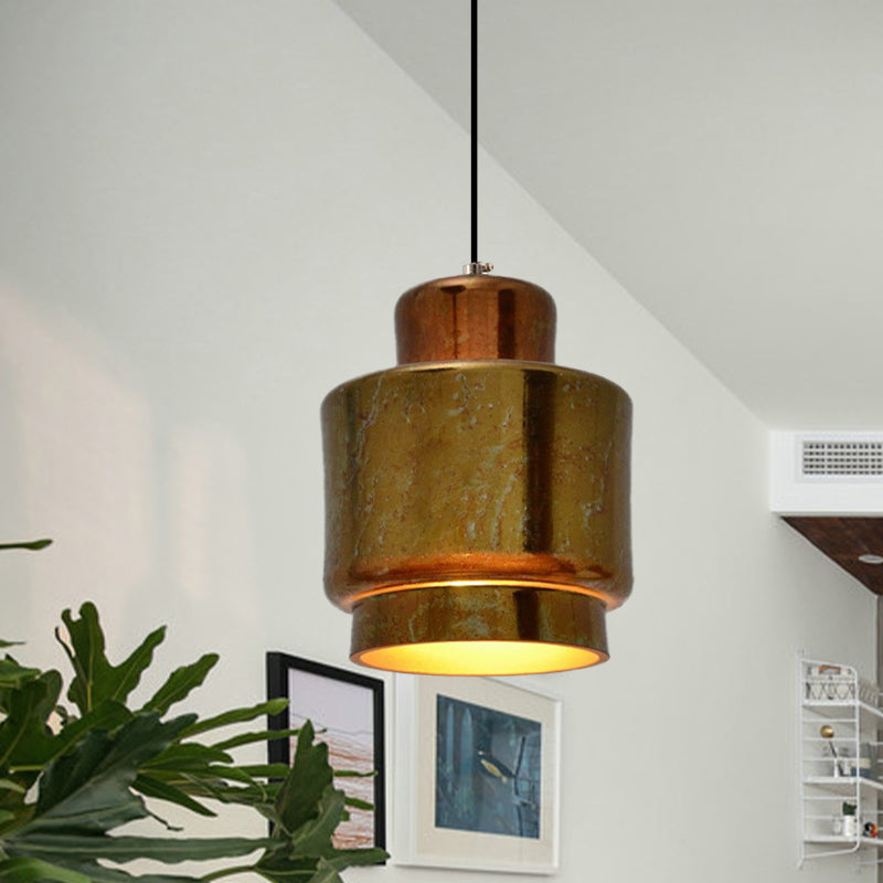 Brass Finish 1 Light Hanging Light with Shade Vintage Style Metallic Pendant Lighting for Restaurant