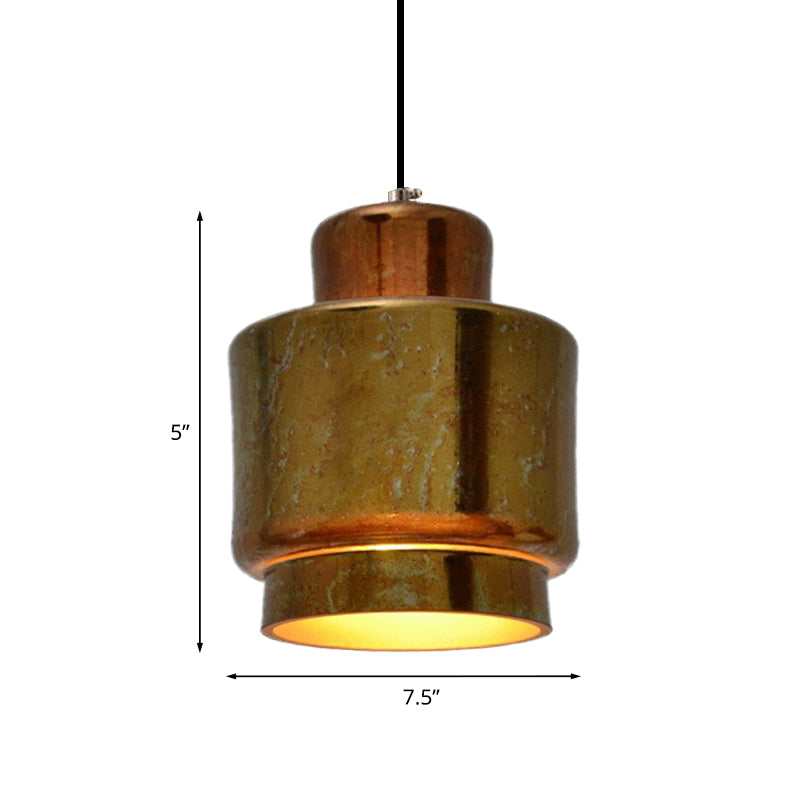 Brass Finish 1 Light Hanging Light with Shade Vintage Style Metallic Pendant Lighting for Restaurant