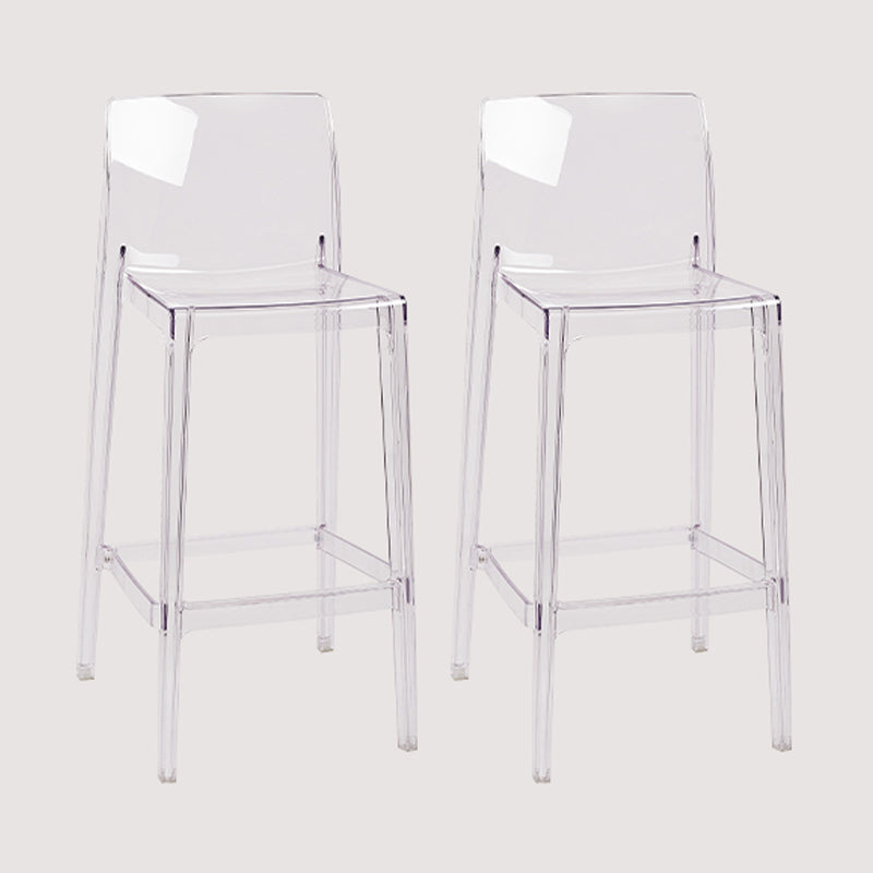 Contemporary Plastic Transparent Backrest Counter High Stool with 4 Legs