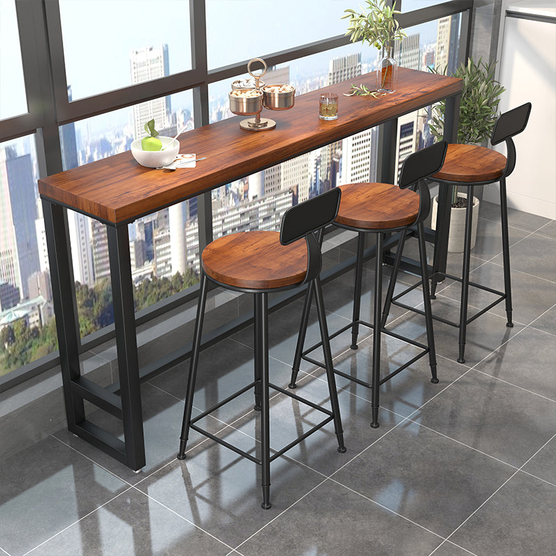 1/4 Pieces Industrial Rectangle Solid Wood Pub Table with High Stools