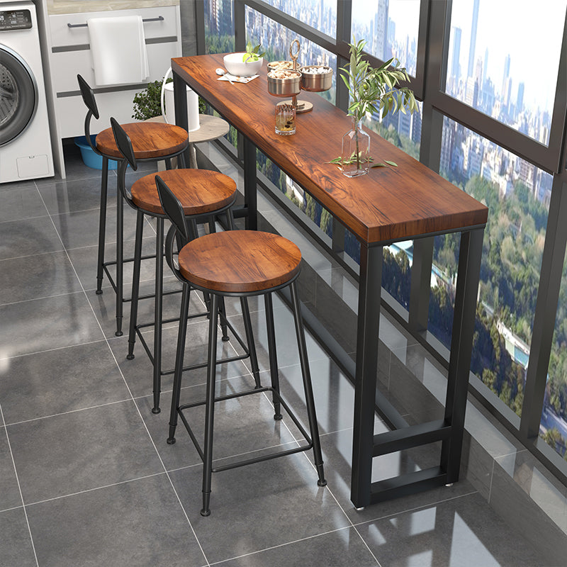 1/4 Pieces Industrial Rectangle Solid Wood Pub Table with High Stools
