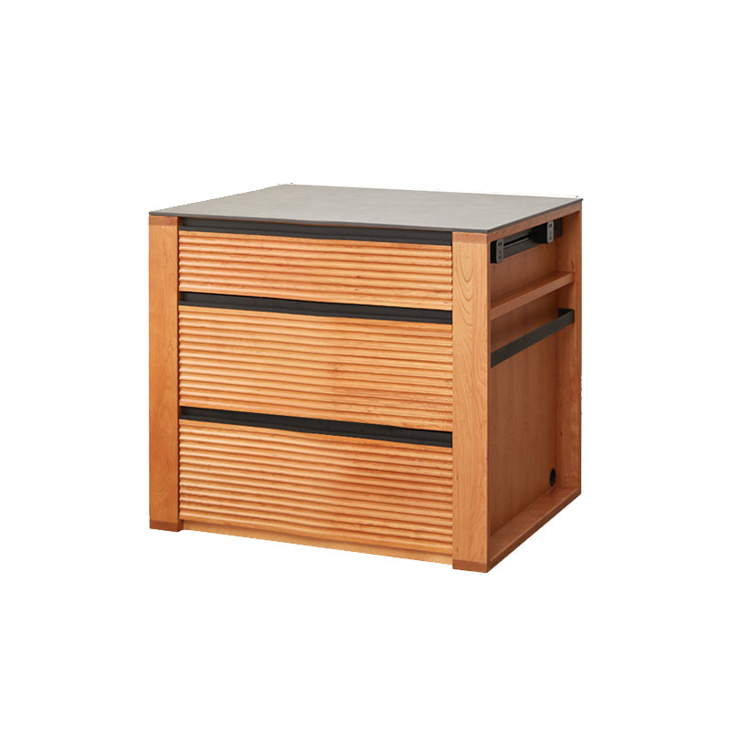 Rectangular Cherry Wood Kitchen Island Table with 3 Drawers for Dining Room