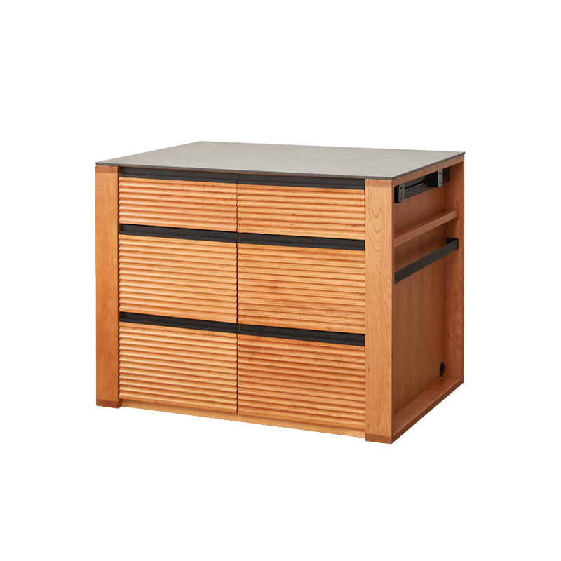 Rectangular Cherry Wood Kitchen Island Table with 3 Drawers for Dining Room
