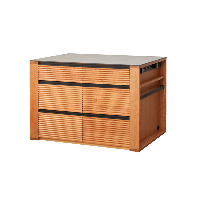 Rectangular Cherry Wood Kitchen Island Table with 3 Drawers for Dining Room