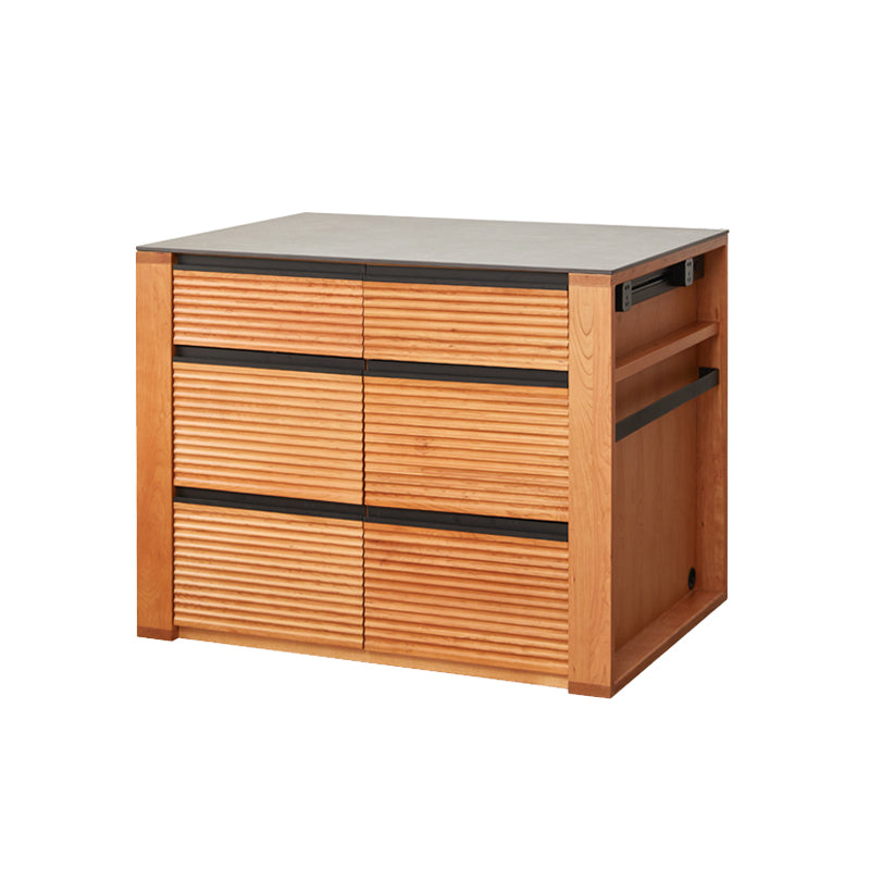 Rectangular Cherry Wood Kitchen Island Table with 3 Drawers for Dining Room