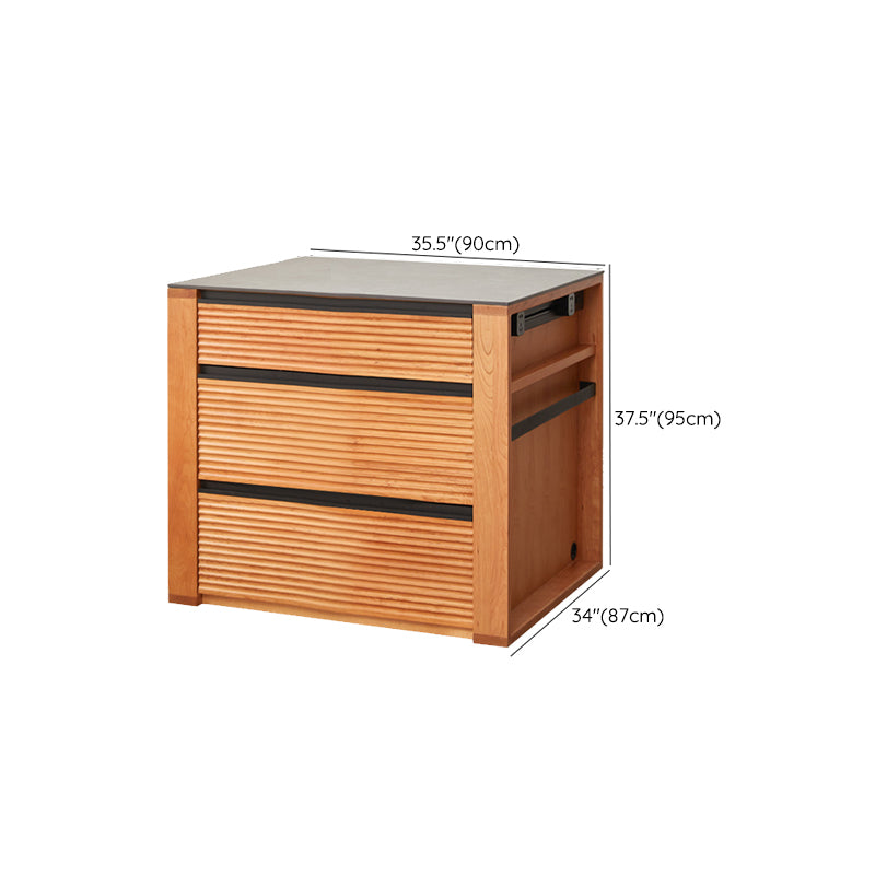 Rectangular Cherry Wood Kitchen Island Table with 3 Drawers for Dining Room