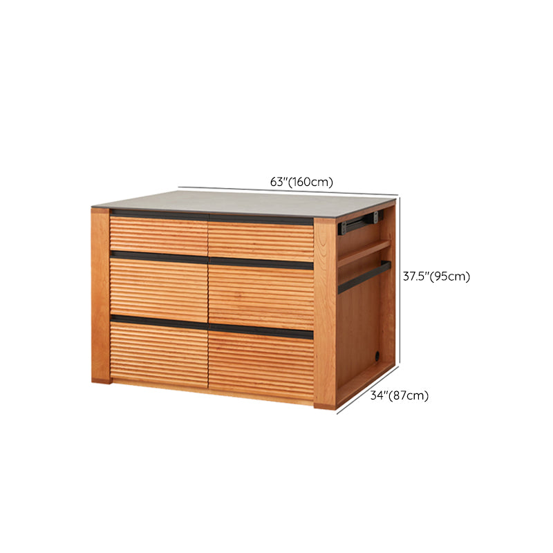 Rectangular Cherry Wood Kitchen Island Table with 3 Drawers for Dining Room