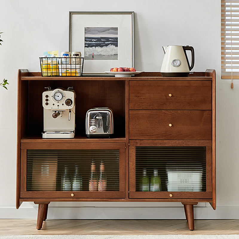 Solid Wood Glass Doors Contemporary Style Buffet Sideboard with Cabinets and Drawers