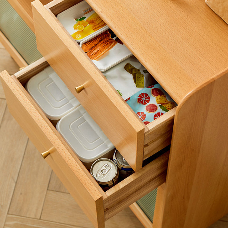 Solid Wood Glass Doors Contemporary Style Buffet Sideboard with Cabinets and Drawers