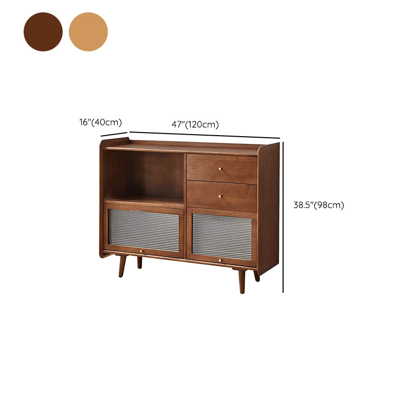 Solid Wood Glass Doors Contemporary Style Buffet Sideboard with Cabinets and Drawers