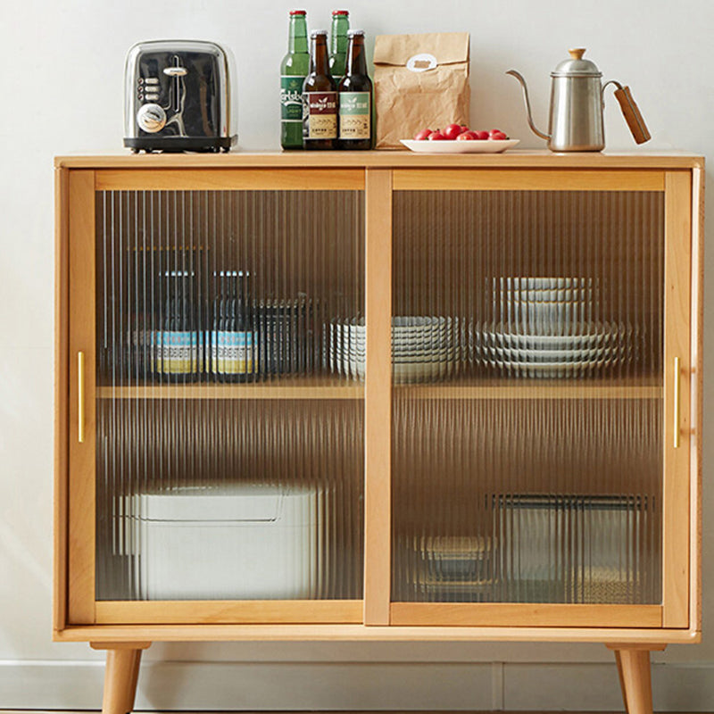 Solid Wood Glass Doors Contemporary Buffet Sideboard with Cabinets