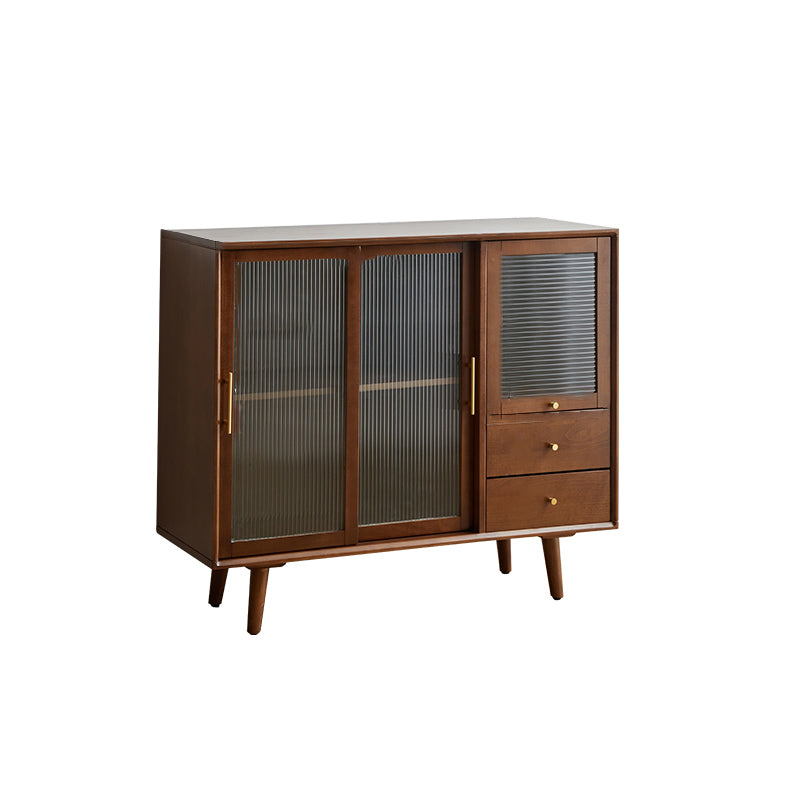 Solid Wood Glass Doors Contemporary Buffet Sideboard with Cabinets