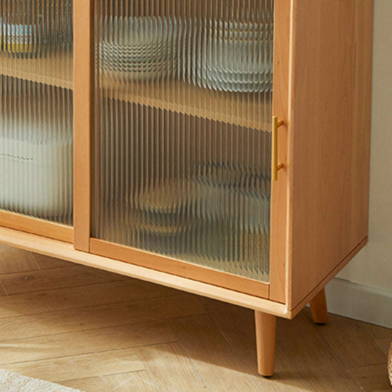 Solid Wood Glass Doors Contemporary Buffet Sideboard with Cabinets