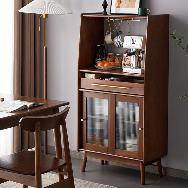 Modern Style Solid Wood Storage Sideboard Cabinet with Glass Doors for Dining Room