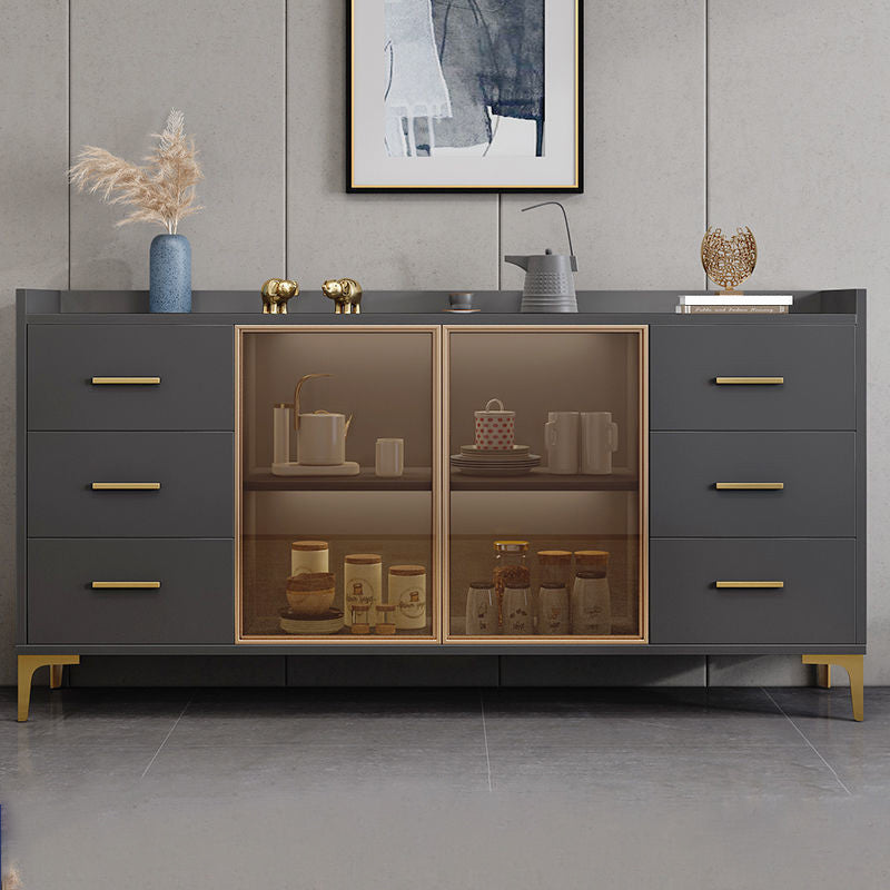 Wood Glass Doors Contemporary Buffet Sideboard with Cabinets and Drawers