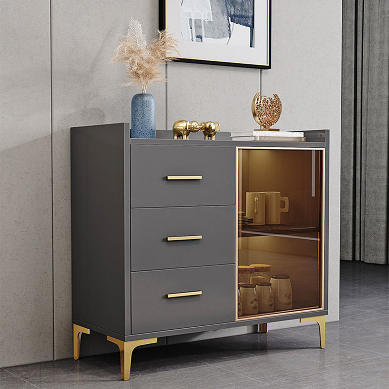 Wood Glass Doors Contemporary Buffet Sideboard with Cabinets and Drawers