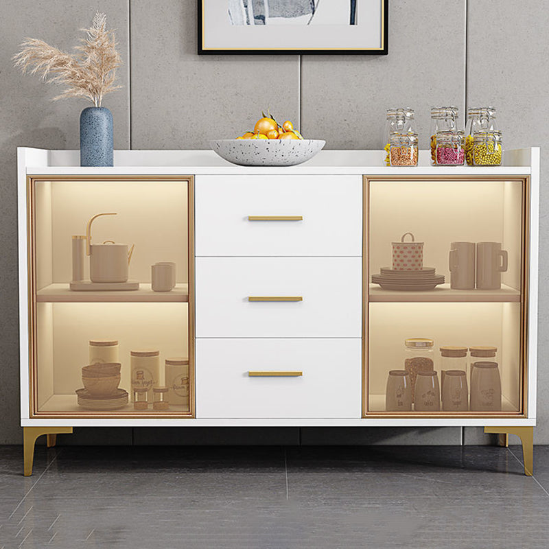 Wood Glass Doors Contemporary Buffet Sideboard with Cabinets and Drawers