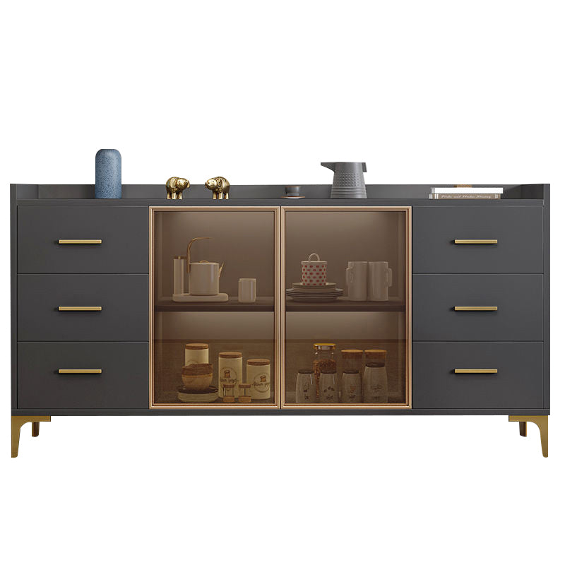 Wood Glass Doors Contemporary Buffet Sideboard with Cabinets and Drawers