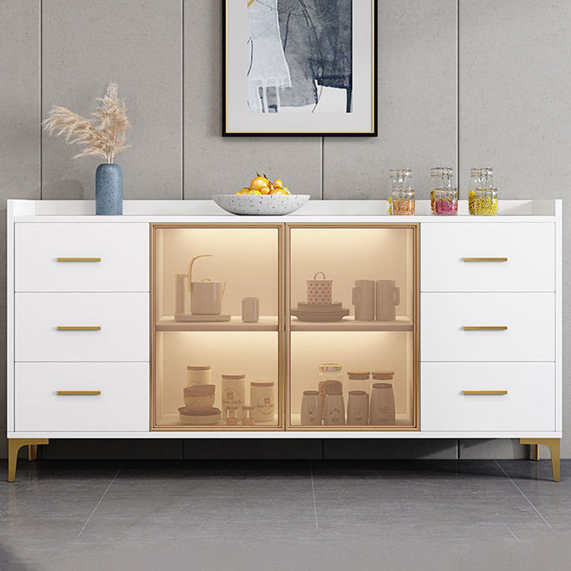 Wood Glass Doors Contemporary Buffet Sideboard with Cabinets and Drawers