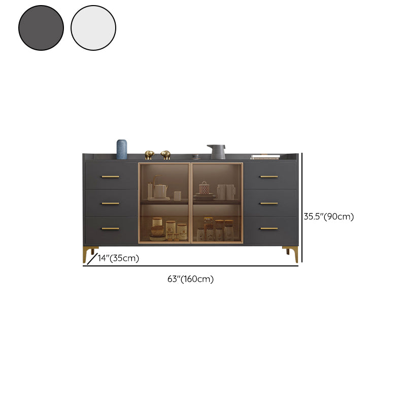 Wood Glass Doors Contemporary Buffet Sideboard with Cabinets and Drawers