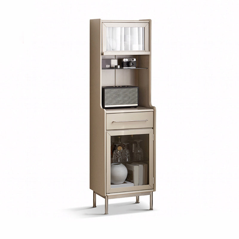 Modern Living Room Curio Cabinet Solid Wood Glass Doors with Drawer