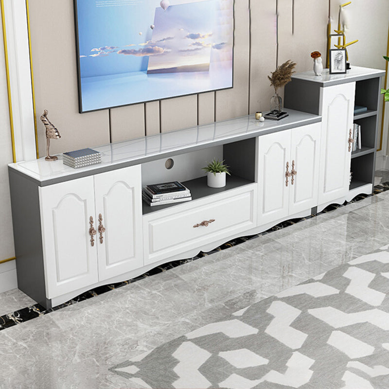 Glass TV Stand Console Contemporary Media Console with Drawer