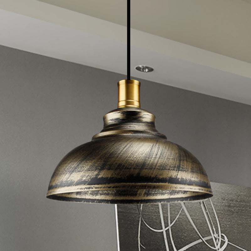 Schmiedeeisen Dome Hängslampe Antiquitätenstil 12 "/14" W 1 Kopf Restaurant Hanging Light in Silber/Bronze/Rost