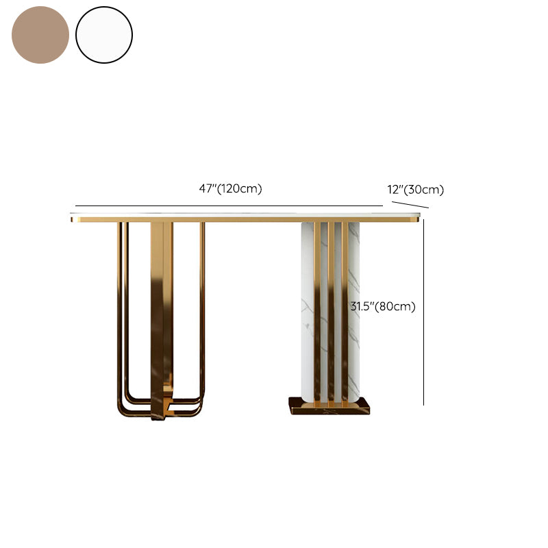 Glam Golden Console Accent Table with Rectangle Stone for Hall