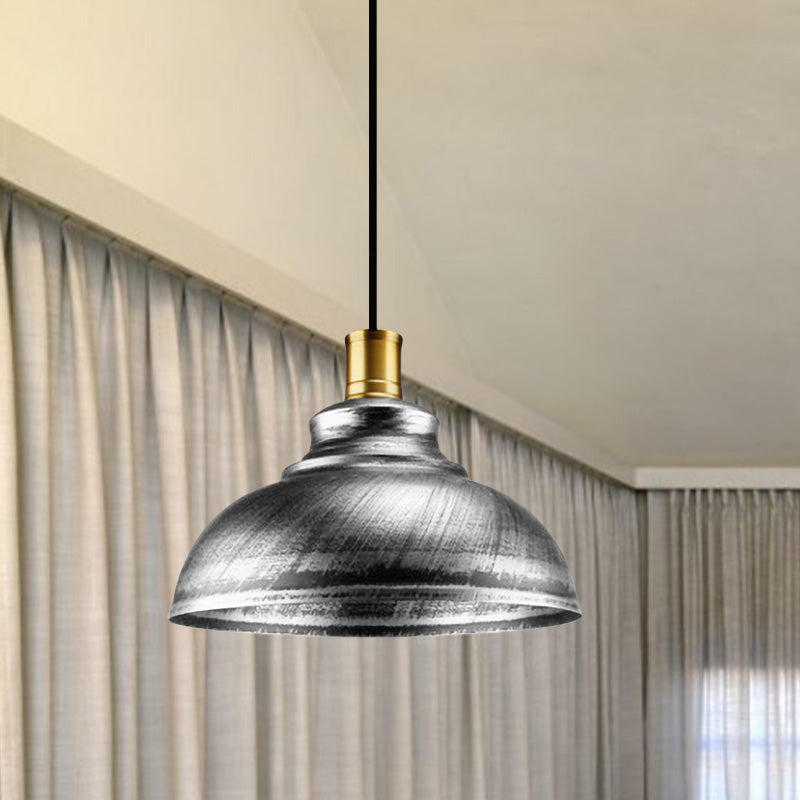 Lámpara suspendida de cúpula de hierro forjado Estilo antiguo 12 "/14" W 1 Cabeza Restaurante colgando luz en plata/bronce/óxido